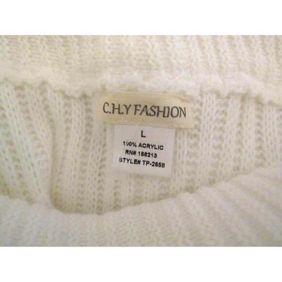 C.H.Y Fashion White Sweater Pant Set Cable Knit 2 Pc Fringe Tassel NWOT Size L - Picture 11 of 11